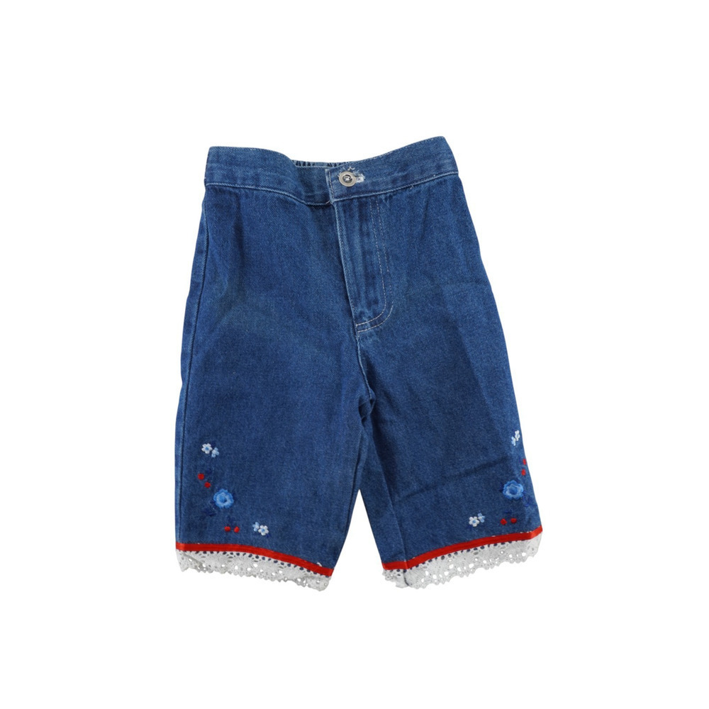OGS Vintage Style Embroidered Denim Shorts Toddler Girls 3T Lace Hem Cottagecore
